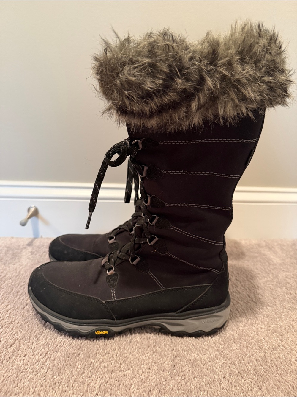 Eddie Bauer Brown Winter Lace-Up Faux Fur-Trim Boots